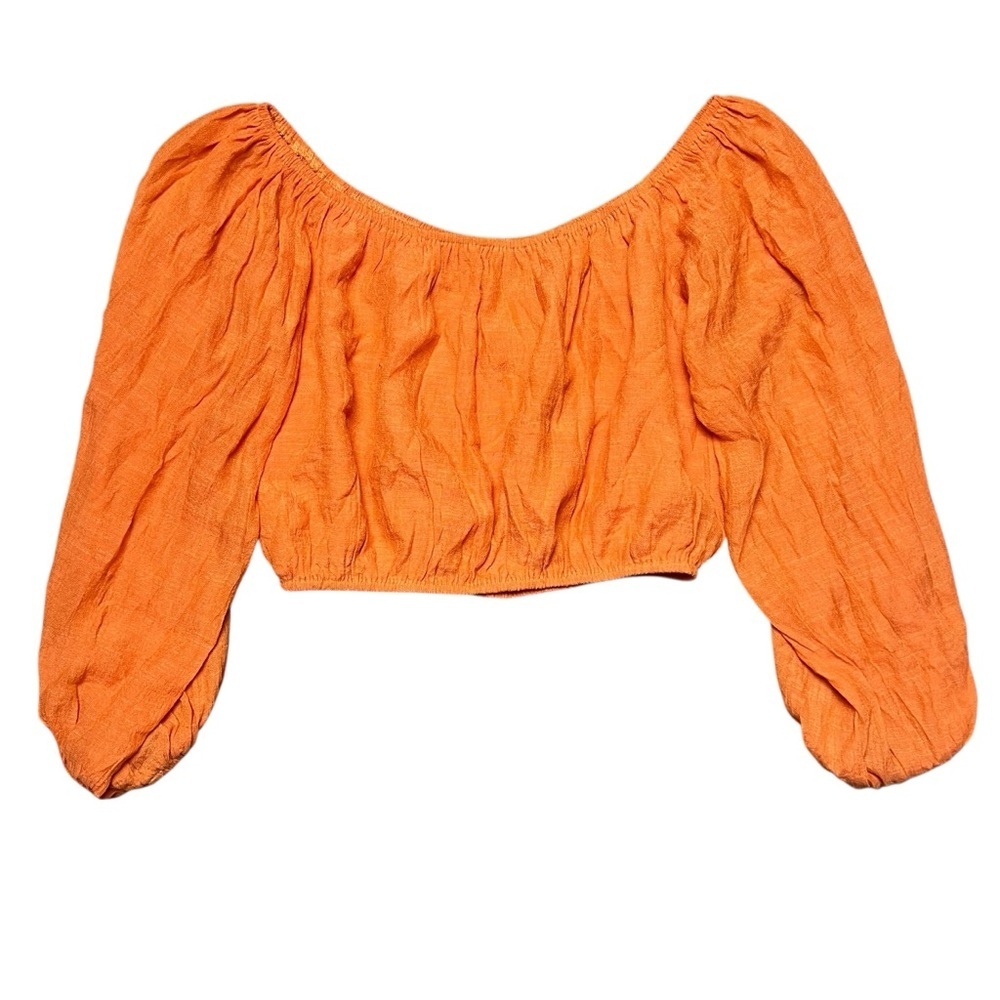 Lucy Paris NWT Puff Sleeve Crop Top Blouse Women’s Size Small Orange Boho Summer
